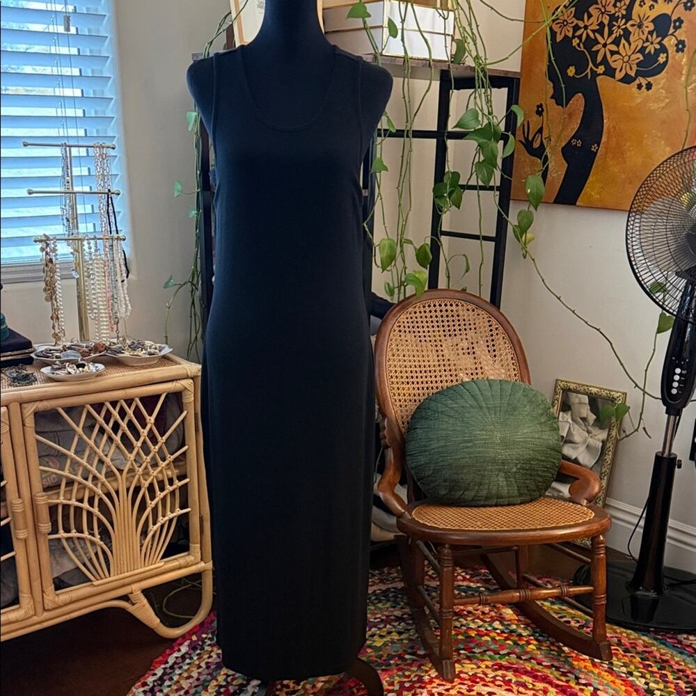 Marine Layer Black Scoopneck Ribbed Knit Bodycon Resort Chic Midi Maxi Sundress